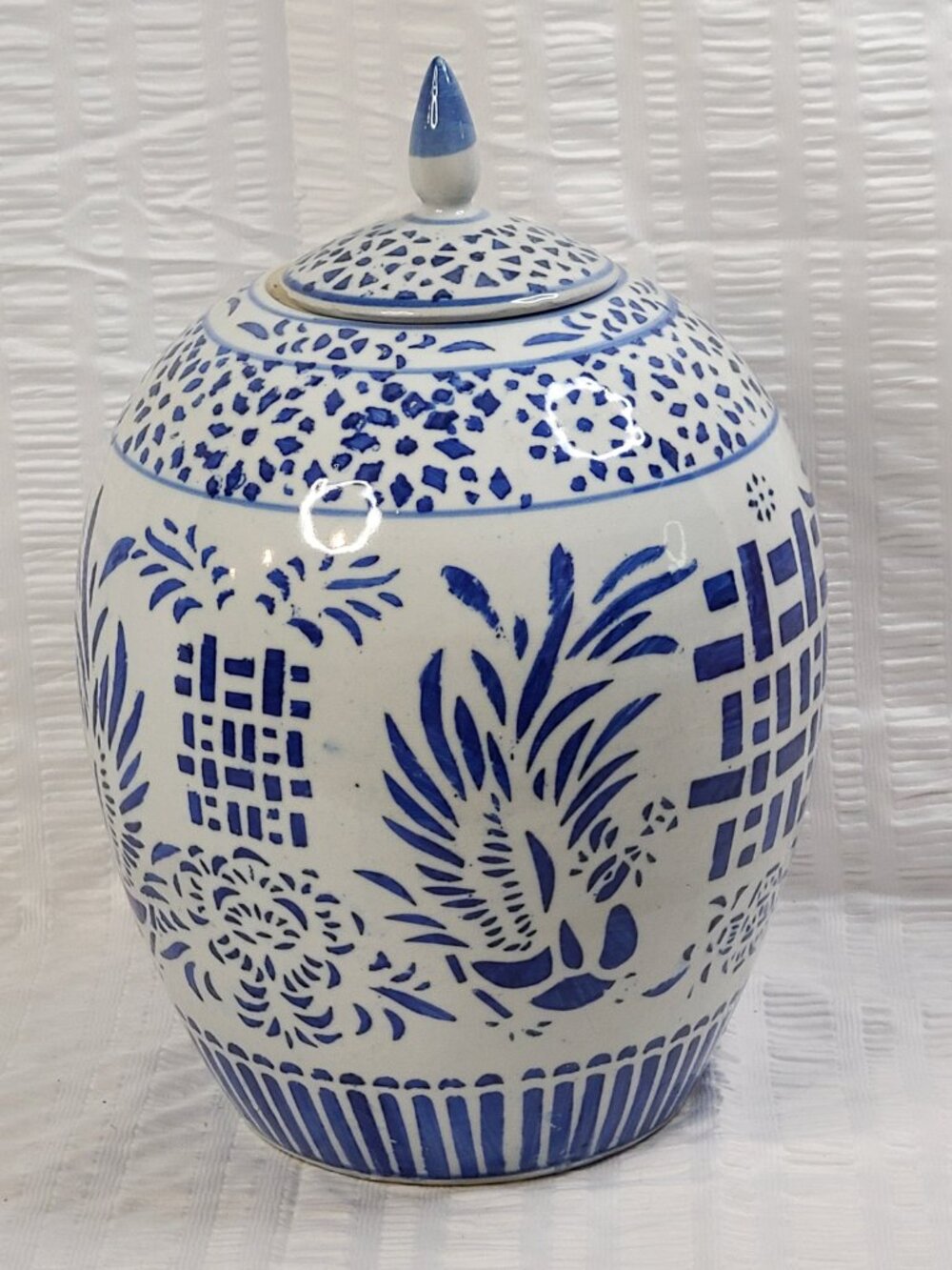 Vintage Chinese Ginger Jar Blue and White Double Happiness Phoenix 11" - Picture 3 of 11